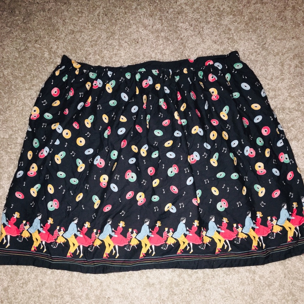 ModCloth Black A-Line Skirt with Multicolor Record & Dancer Print